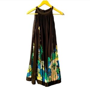 ECI Floral Black Floral Graphic Babydoll Dress Swing Pleated Midi Whimsigoth